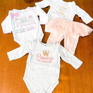 3 onesie with one pair of pants lot of 3 -6 month sizes baby girl princess